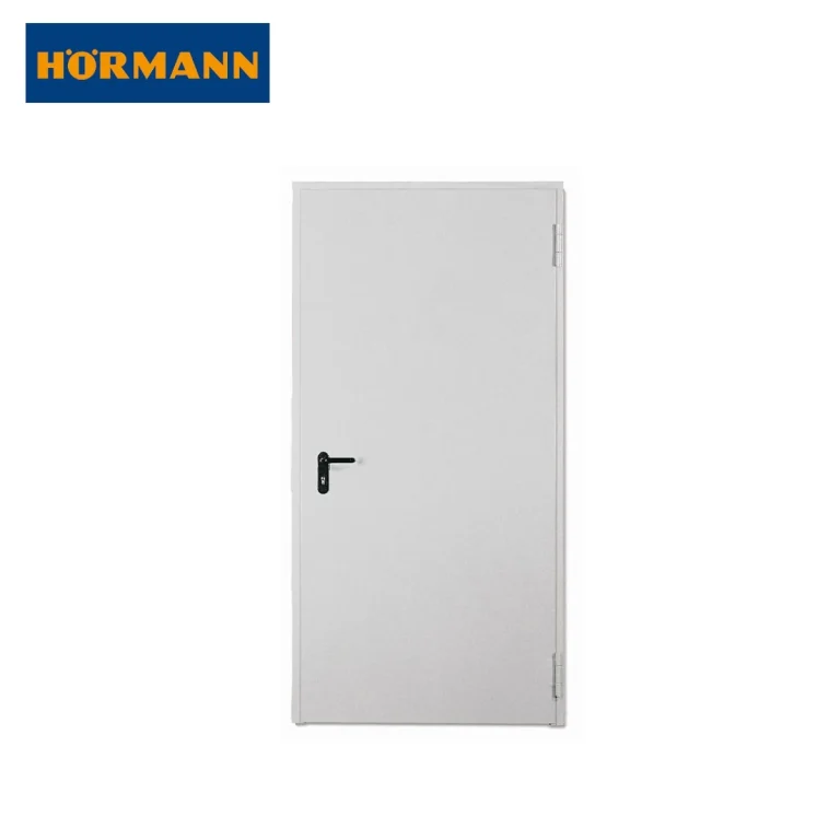 Vit Hörmann-dörr med karm och svart handtag, produktbild